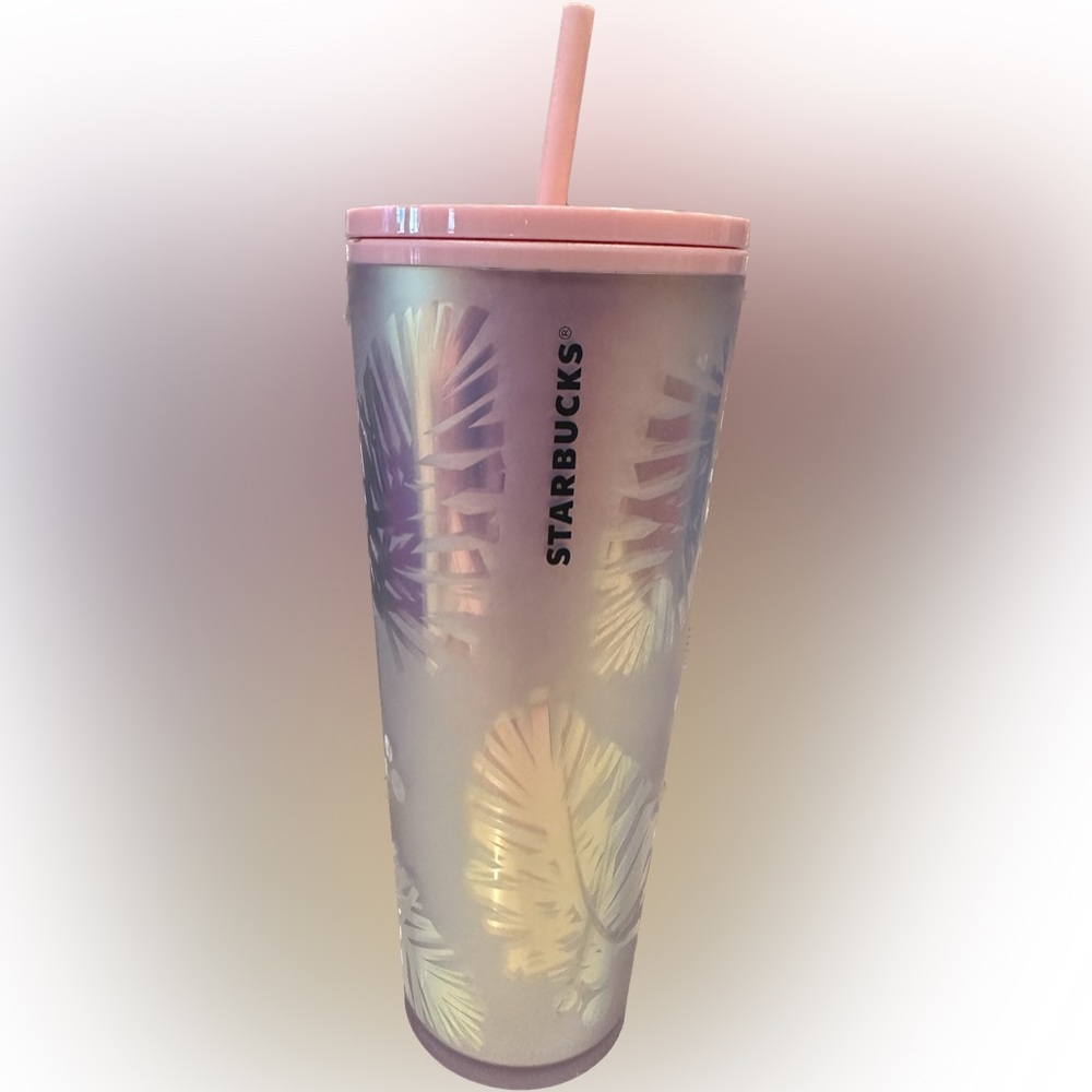 Starbucks Limited Edition Iridescent Palm Leaf Pine Cone PINK Tumbler